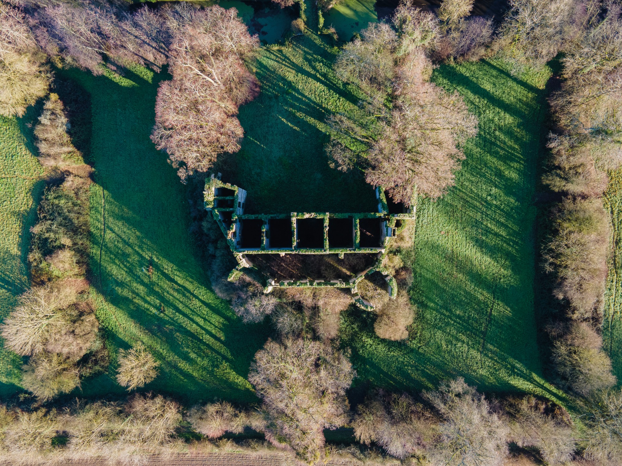 photographie drone des ruines du chateau de Palluau