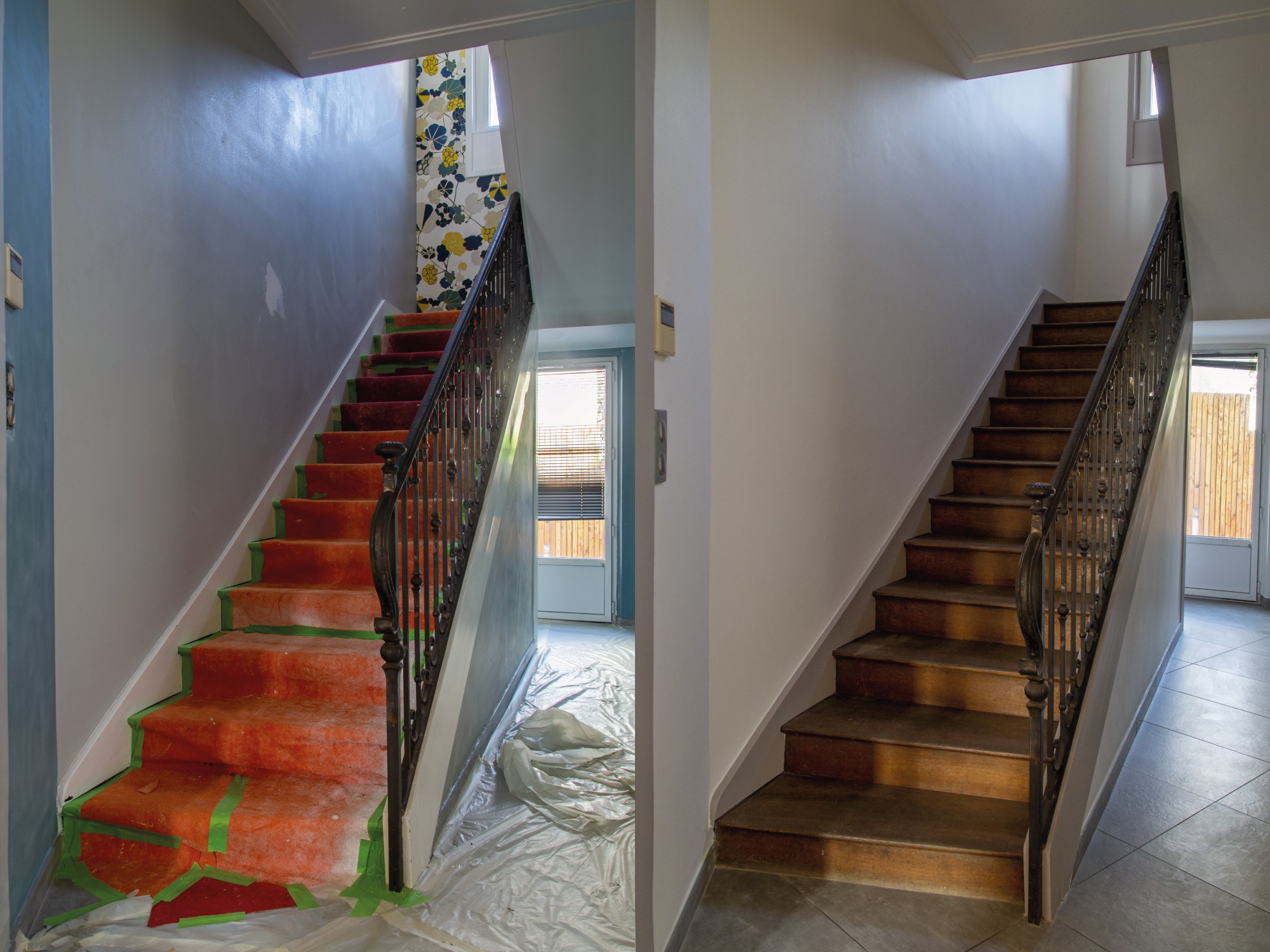 Escalier avant/après, chantier peinture