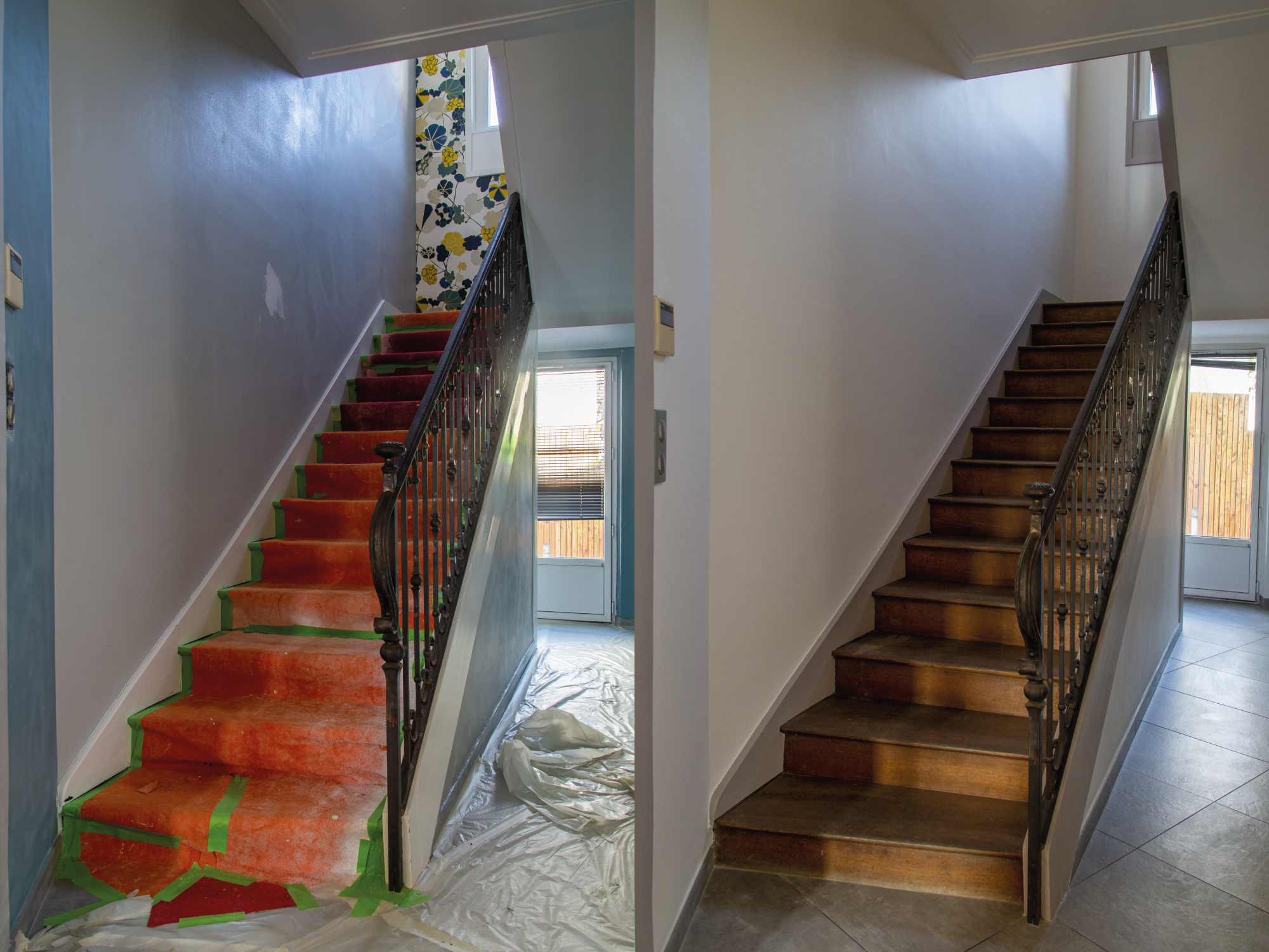 Escalier avant/après, chantier peinture