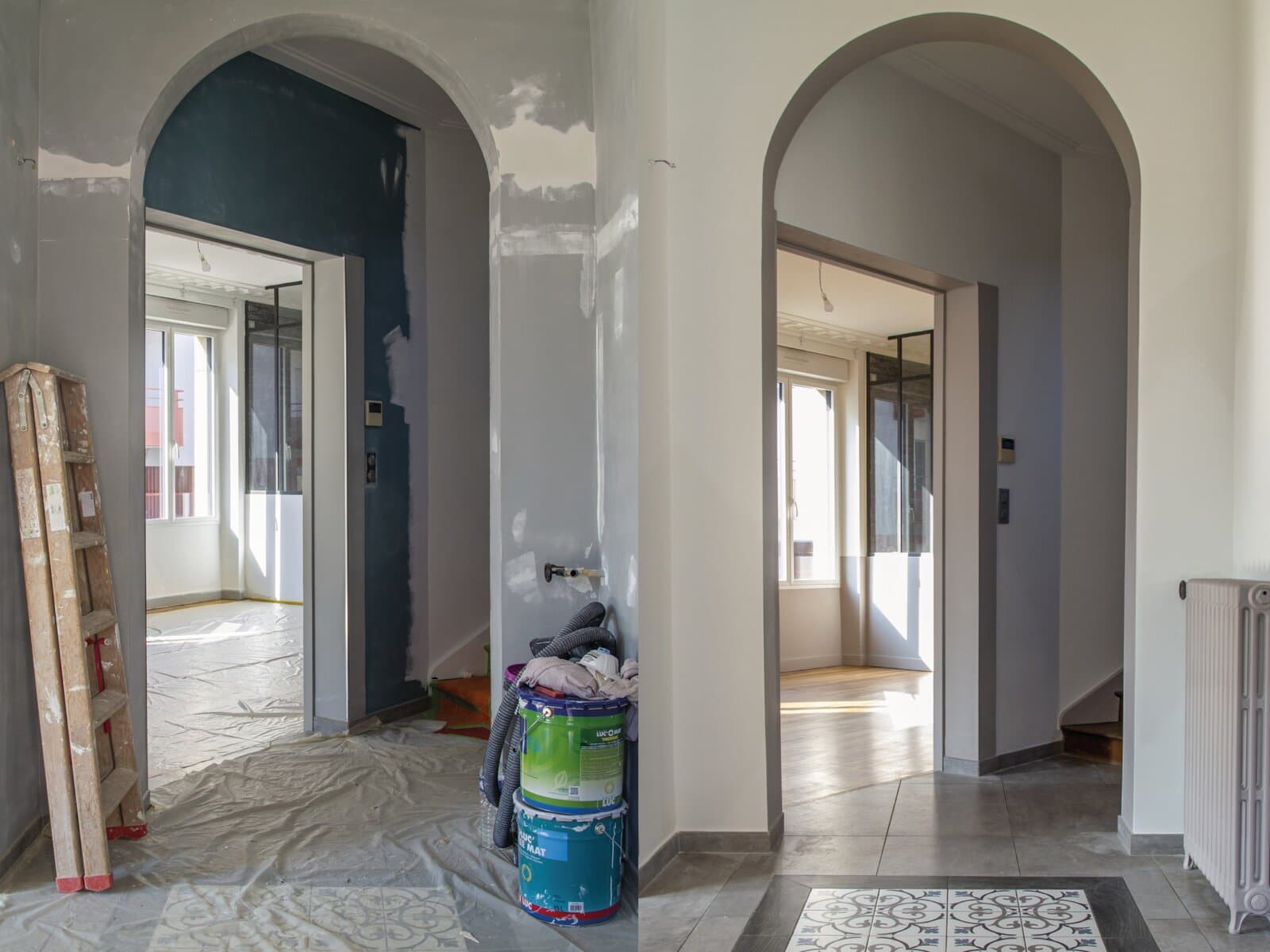 Reportage photo avant après sur un chantier de peinture d'intérieur